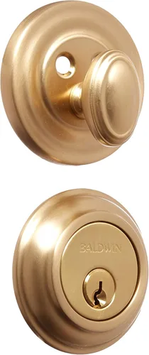Vista 8 de Baldwin Estate 8231.003 - Cerrojo de seguridad tradicional de un solo cilindro de perfil bajo en latón pulido de por vida