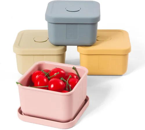 Vista 10 de 3 recipientes de silicona para almacenamiento de alimentos con tapas, sin BPA, reutilizables, de silicona, para congelador, congelador, lavavajillas