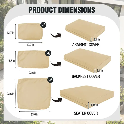 Vista 6 de 14 Piezas Fundas de Cojines para Patio Reemplazo Fundas de Cojines para Sofá de Exterior A Prueba de Salpicaduras Juego de Fundas para Sofá