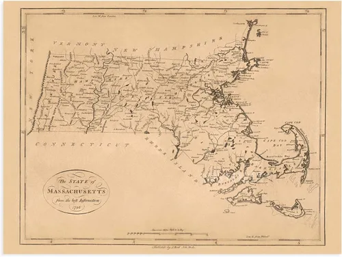 Vista 6 de HISTORIX Vintage 1796 Map of Massachusetts - Arte de pared vintage de 18 x 24 pulgadas - Mapa de Massachusetts