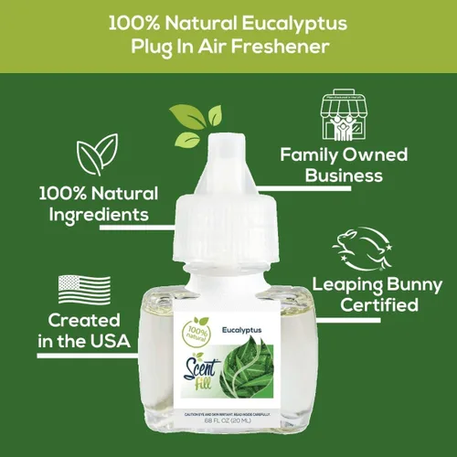 Vista 3 de Scent Fill Ambientador 100% natural de eucalipto enchufable, recambios de aceite perfumado, 2 recambios + difusor