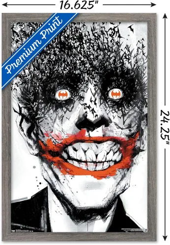 Vista 3 de Trends International DC Comics - Póster de pared de The Joker - Murciélagos, 14.725 x 22.375 pulgadas, versión enmarcada de madera de granero