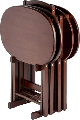 Vista 2 de Ergode Juego de mesa de madera de 5 piezas, elegantes mesas plegables, base duradera con marco en X, práctico soporte vertical, fácil montaje