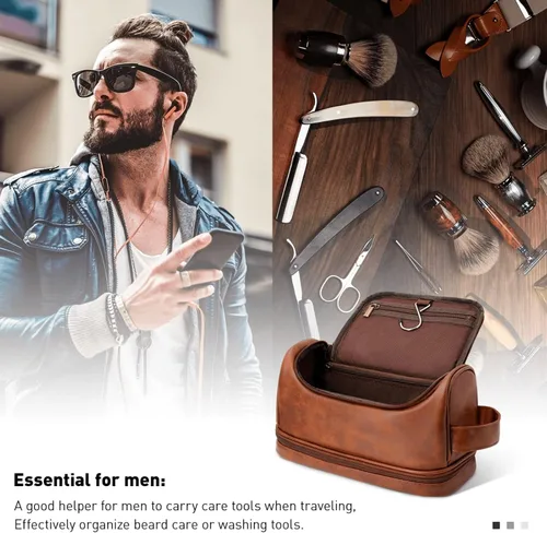 Vista 6 de Neceser de cuero personalizado para hombres, bolsa de viaje hecha a mano para marido, novio, papá, cumpleaños, aniversario, boda, padrinos de boda
