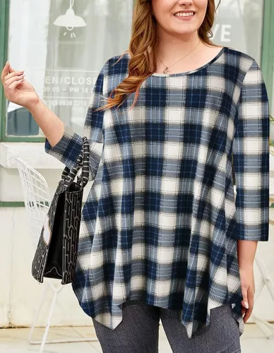 Vista 3 de LARACE - Camisa de talla extragrande para mujer, camisa tipo túnica con manga 34, ajuste holgado, ropa básica para mujer