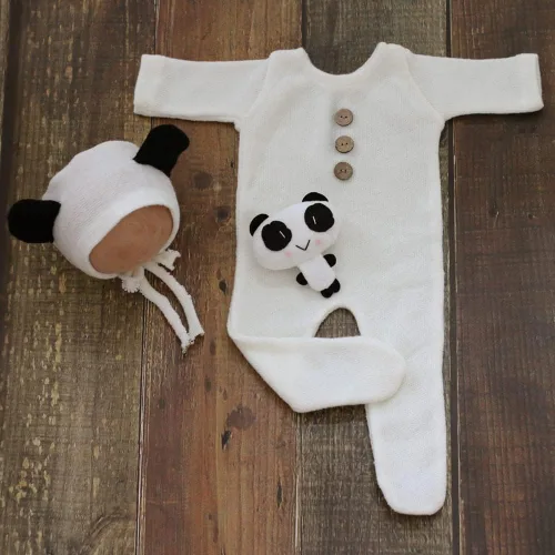 Vista 5 de Zeroest Traje de fotografía para recién nacido, accesorios para sesión de fotos de bebé, accesorios de oso para fotos de bebé recién nacido