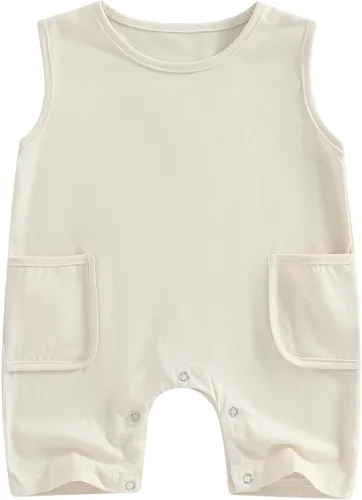 Vista 40 de Mameluco unisex de manga corta para bebé recién nacido, con botones, de una pieza, ropa de color sólido