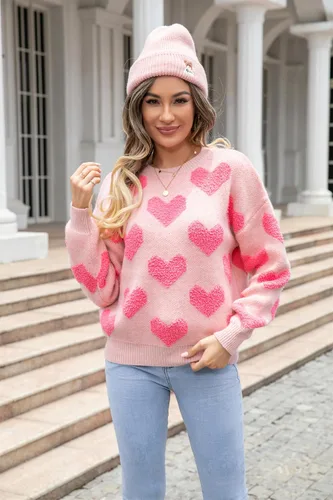 Vista 6 de KMBANGI Sudadera romántica con estampado de corazón para mujer, suéter de gran tamaño para el día de San Valentín, manga larga, con gráfico de amor