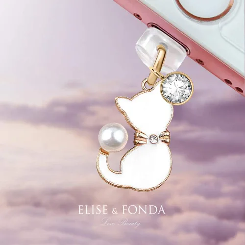 Vista 2 de ELISE & FONDA CP178 Puerto de carga USB Anti Polvo Plug Gato Gatito Pet Colgante Colgante Teléfono Charm para iPhone 11/XS MAX/XR/X/8 Plus/7/6S/7/SE