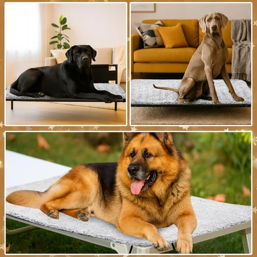 Vista 3 de Almohadilla grande para cuna de perro autocalentable para camas elevadas para perros, alfombrilla térmica extra cálida para mascotas con correas