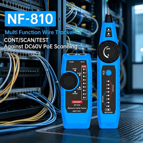 Vista 2 de NOYAFA NF-810 Probador de cables de red multifuncional, rastreador de cables de red LAN Ethernet con luz LED, escaneo de línea de red, probador PoE