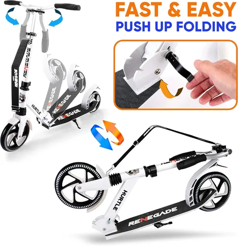 Vista 3 de Hurtle Patinete compacto para adolescentes, monopatín plegable con altura ajustable, cubierta antideslizante de aleación, ruedas de 8 pulgadas