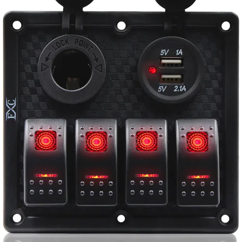 Vista 8 de Panel FXC impermeable, con ranura de doble puerto USB, fusibles de 4.2 A, visualización digital de voltaje, toma de encendedor y 4, 6 u 8 tipos