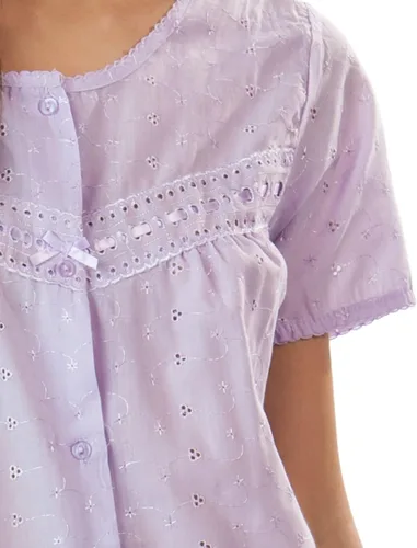 Vista 4 de Casual Nights Vestido de casa bordado con ojales de manga corta para mujer