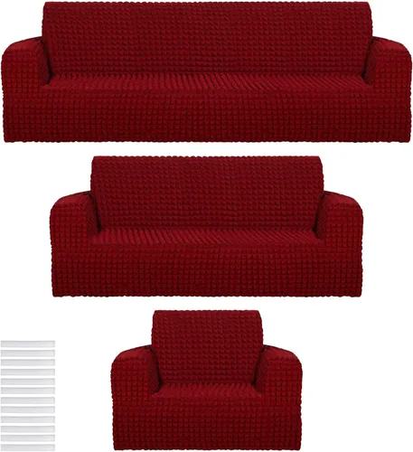 Vista 7 de Fanfanwin Juego de 3 fundas de sofá para muebles de sala de estar, fundas elásticas y lavables para sofá de Navidad, sofá grande de gran