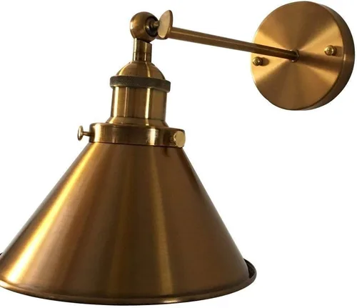 Vista 5 de LITFAD Paquete de 2 lámparas de pared ajustables con acabado de latón, 1 lámpara de pared industrial retro de 7.2 pulgadas con pantalla de cono