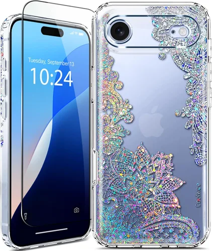Vista 24 de Funda para iPhone 16, con protector de pantalla, linda para mujeres y niñas, funda protectora de grado militar de 10 pies para iPhone 16, funda