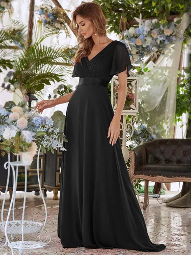 Vista 3 de Ever-Pretty 09890 - Vestido largo de noche con cuello en V y manga corta para mujer