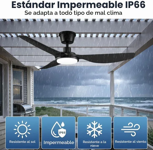 Vista 2 de Newday Ventilador de techo impermeable IP66 de 52 pulgadas con luces, ventilador de glorieta resistente a la intemperie con control remoto, LED