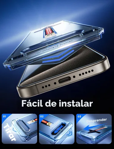 Vista 3 de MAGIC JOHN Paquete de 2 protectores de pantalla de vidrio templado para iPhone 15 Pro Max de 6.7 pulgadas, instalación automática de eliminación