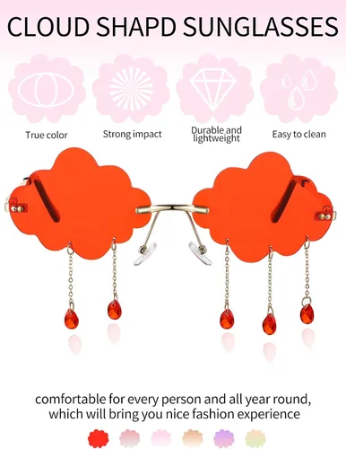 Vista 5 de 6 pares de lentes de sol en forma de nube sin montura de cristal nubes y borlas gafas de sol de los años 90 gafas divertidas para mujeres y hombres