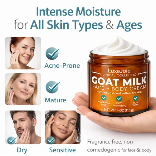 Vista 6 de LuxeJoie Crema facial de leche de cabra – Hidratante sin fragancia para piel seca y sensible – Hidratación rápida no grasa – Suave loción facial