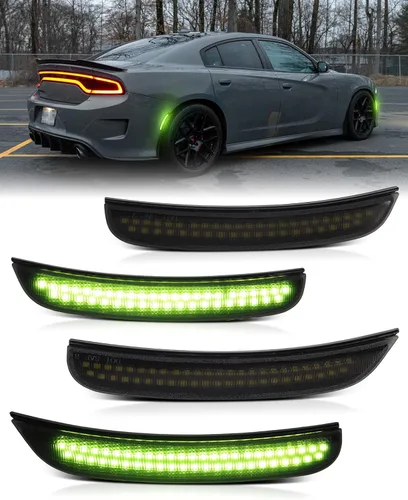 Vista 17 de Luces LED azules de marcador lateral para Dodge Charger 2015 2016 2017 2018 2019 2020 2021 2022 2023 2024, lámparas de parachoques delantero