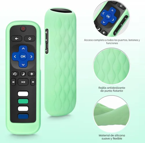 Vista 2 de Funda protectora de silicona para Roku, compatible con todos los controles remotos de TV Roku que brilla en la oscuridad, color azul y verde