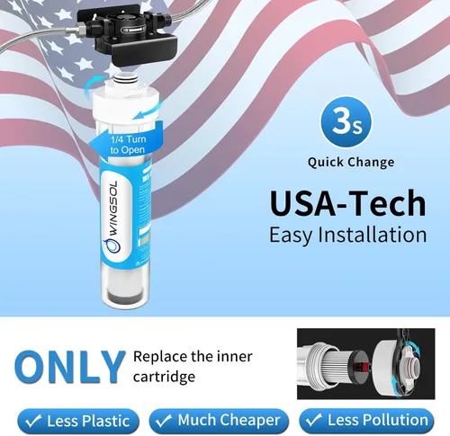 Vista 8 de WINGSOL Filtro de agua Jumbo para debajo del fregadero, reduce metales pesados, cloro, alcalinización, de larga duración, 5 en 1, funciona