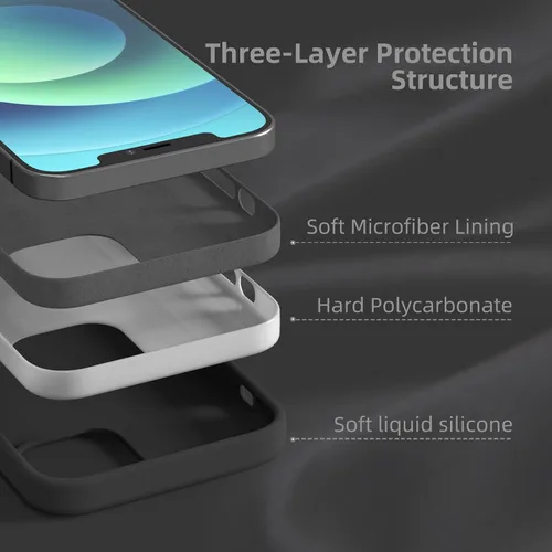 Vista 5 de Funda de silicona líquida compatible con iPhone 12/12 Pro, color negro [Protección contra caídas] [Resistente a los arañazos, a prueba de golpes]