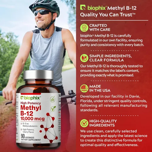 Vista 7 de biophix Metil B-12 10000 mcg 90 pastillas veganas sabor cereza extra fuerte - Apoya el sistema nervioso salud inmune metabolismo flujo sanguíneo