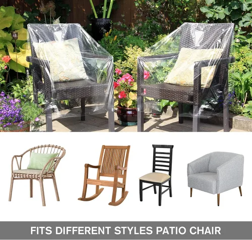Vista 4 de Tudomro 4 fundas para sillas de plástico para exteriores, impermeables para sillón, transparentes, a prueba de polvo, funda de sofá de plástico