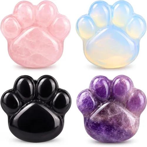 Vista 16 de Roowest 4 piedras de preocupación para el pulgar para la ansiedad, cristal natural, piedras curativas, chakras, amatista, ojo de tigre, cuarzo