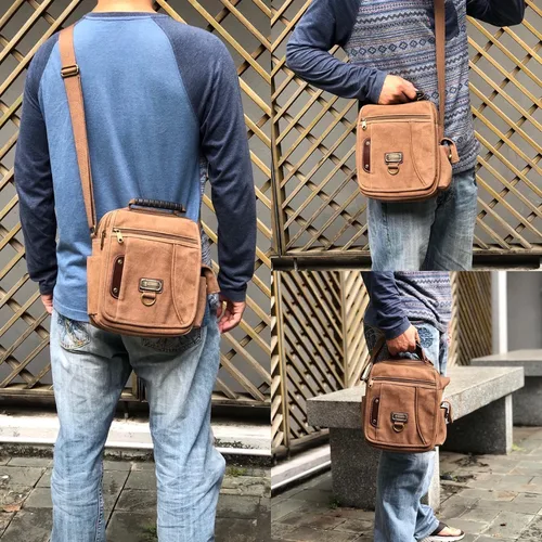 Vista 2 de Bolso de mano para hombre, bolso de hombro pequeño de lona, bolso de mensajero, bolsa de viaje, bolsa de trabajo para hombre