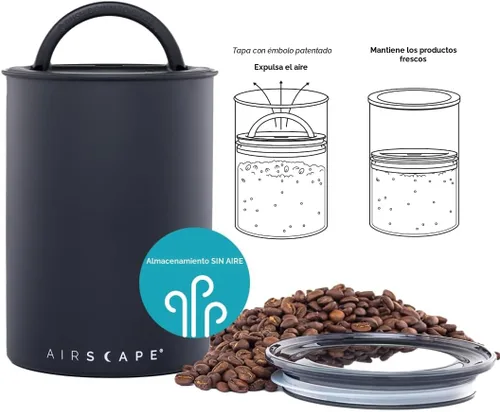 Vista 4 de AirScape Planetary Design - Recipiente de café de acero inoxidable Contenedor de almacenamiento de alimentos Tapa interior patentada de émbolo