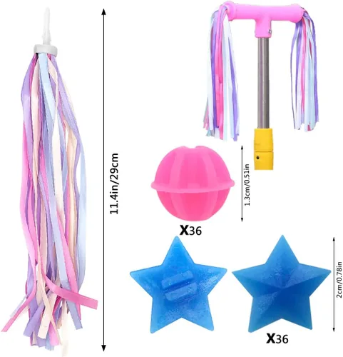 Vista 2 de Bike Wheel Spokes Beads + Kid Bike Bell + Kids Bike Streamers, Spoke Plastic Clip Round Decor Beads, Flower Bicycle Bell, Colorful Bike Handlebar