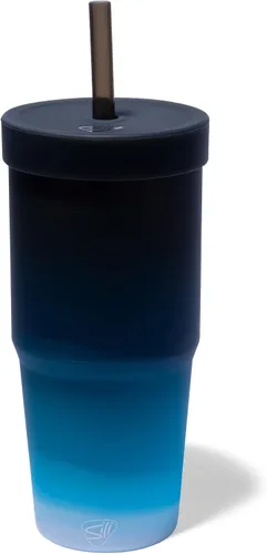 Vista 9 de Silipint: Vasos de silicona con pajita de 32 onzas: paquete de 2 vasos Moon Beam – Vaso irrompible reutilizable, flexible, sostenible