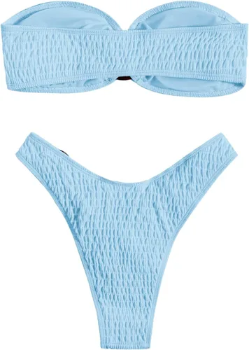 Vista 94 de WDIRARA Conjunto de bikini de 2 piezas sin tirantes para mujer