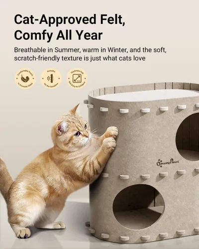 Vista 3 de DownyPaws Casa para gatos de interior, cueva plegable de 2 pisos, cama tipo túnel de fieltro para gatos, cubo, escondite para multicats, resistente