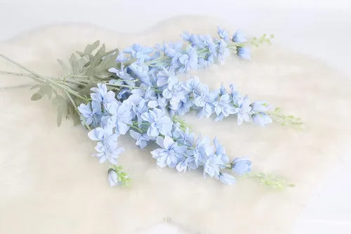 Vista 3 de IPOPU Flores Falsas Delphinium de 33.5 pulgadas, Flores Artificiales de Seda, 6 Piezas Azul Claro Larkspur Flores Artificiales de Tallo Largo