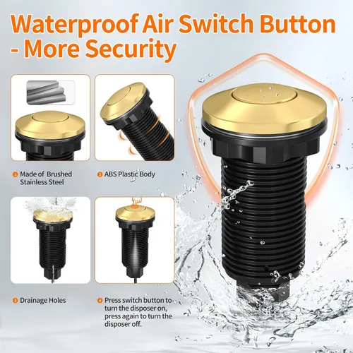 Vista 4 de Joinfworld Kit de interruptor de aire de eliminación de basura, kit de botón de eliminación de basura impermeable con interruptor largo de Champán