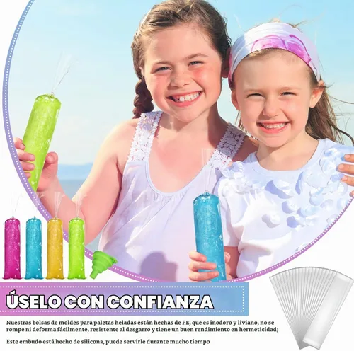 Vista 4 de Yexiya 400 bolsas de plástico para helados, bolsas de molde de helado desechables, bolsa de paletas con embudo de silicona para hacer dulces