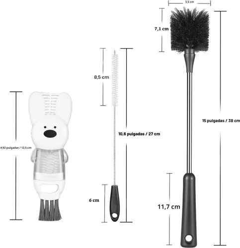 Vista 7 de Paquete de 3 cepillos para botellas, juego de cepillos de limpieza de botellas de agua de mango largo de acero inoxidable que incluye popote
