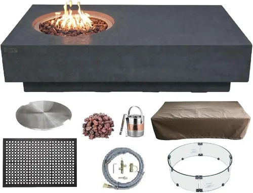 Vista 39 de Elementi+ Mesa de Fuego de Gas Colorado de Hormigón Fundido de 56" Rectangular, Hoguera al Aire Libre con Ignición Electrónica Incluye Cubierta