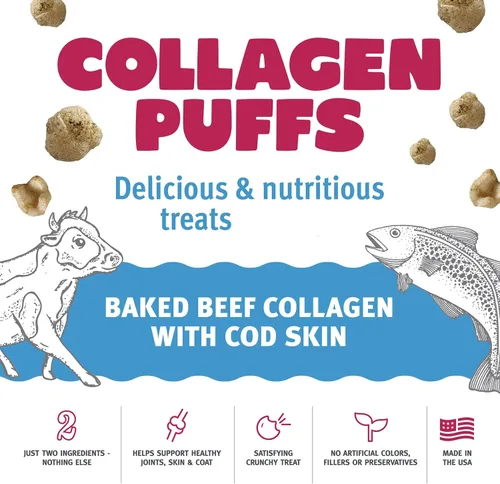 Vista 3 de Icelandic+ Colágeno Puffs: Colágeno de res al horno con piel de bacalao, bolsa de 0.5 onzas, golosinas para gatos, bocadillos crujientes