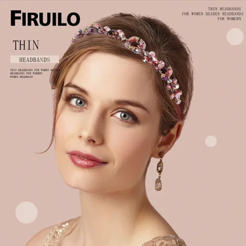 Vista 4 de Diademas barrocos de diamantes de imitación púrpura fina banda para el cabello con cuentas de cristal brillante para mujer (morado)