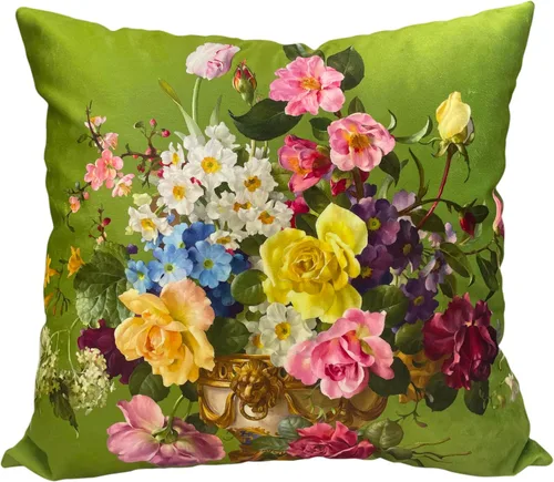 Vista 33 de Funda de cojín floral ligera de lujo, 18 x 18 pulgadas, pintura al óleo retro victoriana de doble cara, fondo negro, flor vibrante, funda de cojín