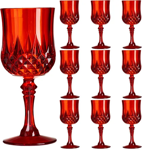 Vista 20 de Copas de vino de plástico de 7 onzas, 10 vasos de vino reutilizables ámbar, copas de champán vintage, copas de agua de cristal de plástico