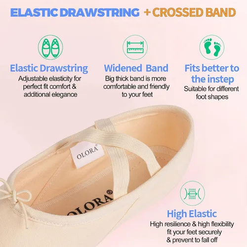 Vista 3 de OLORA Zapatos de ballet de lona para mujer, zapatillas de baile, suela dividida, zapatos de práctica para niñosniñasadultos