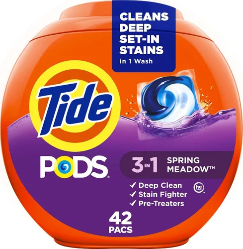 Vista 29 de Tide PODS cápsulas de detergente para lavandería, removedor de manchas 3 en 1, combatiente de olores, protector de color, 112 unidades, compatible